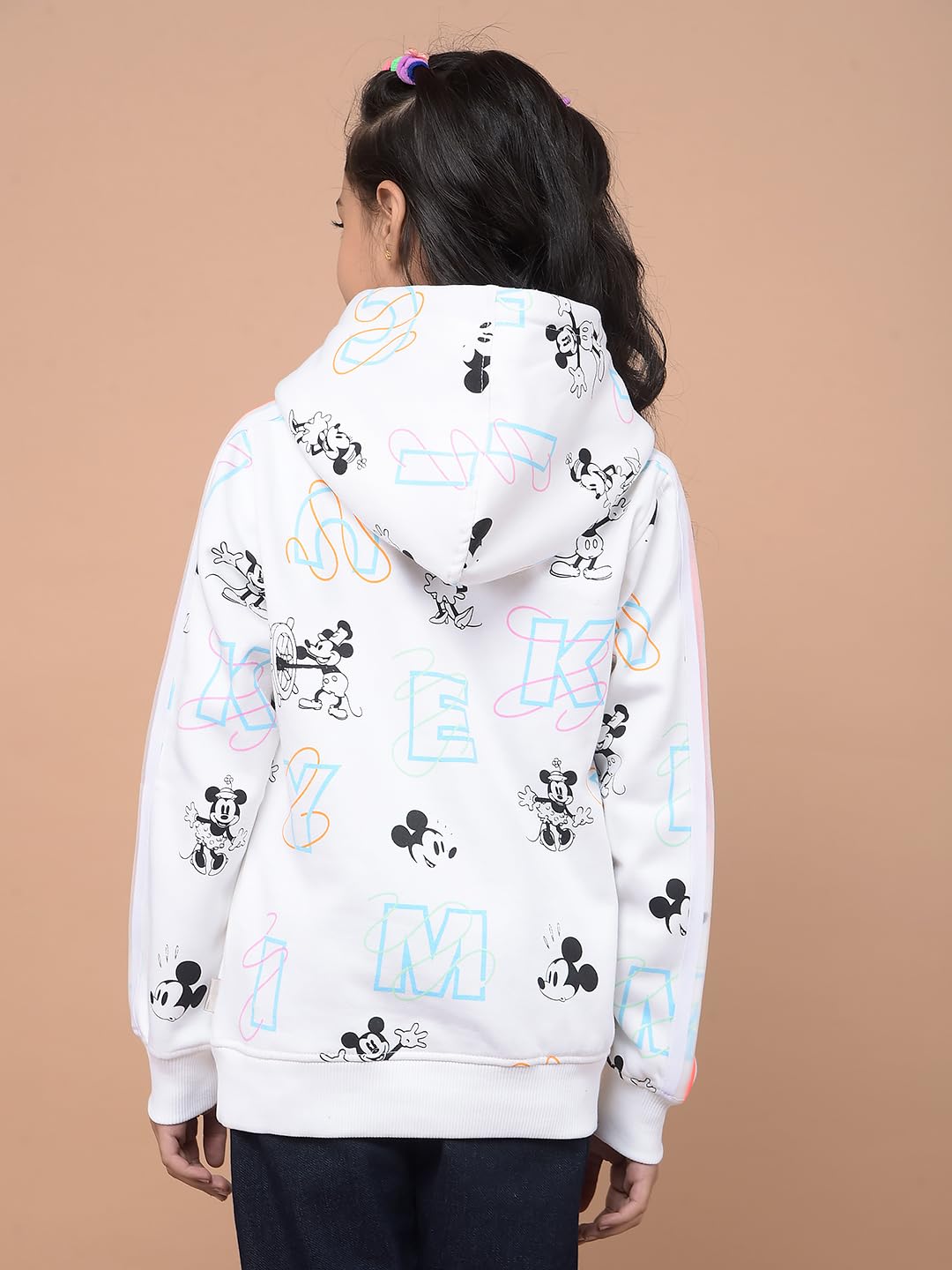 Crimsoune Club Girl's White Graphic Print Hooded Neck Sweatshirt (13-14Y) 3