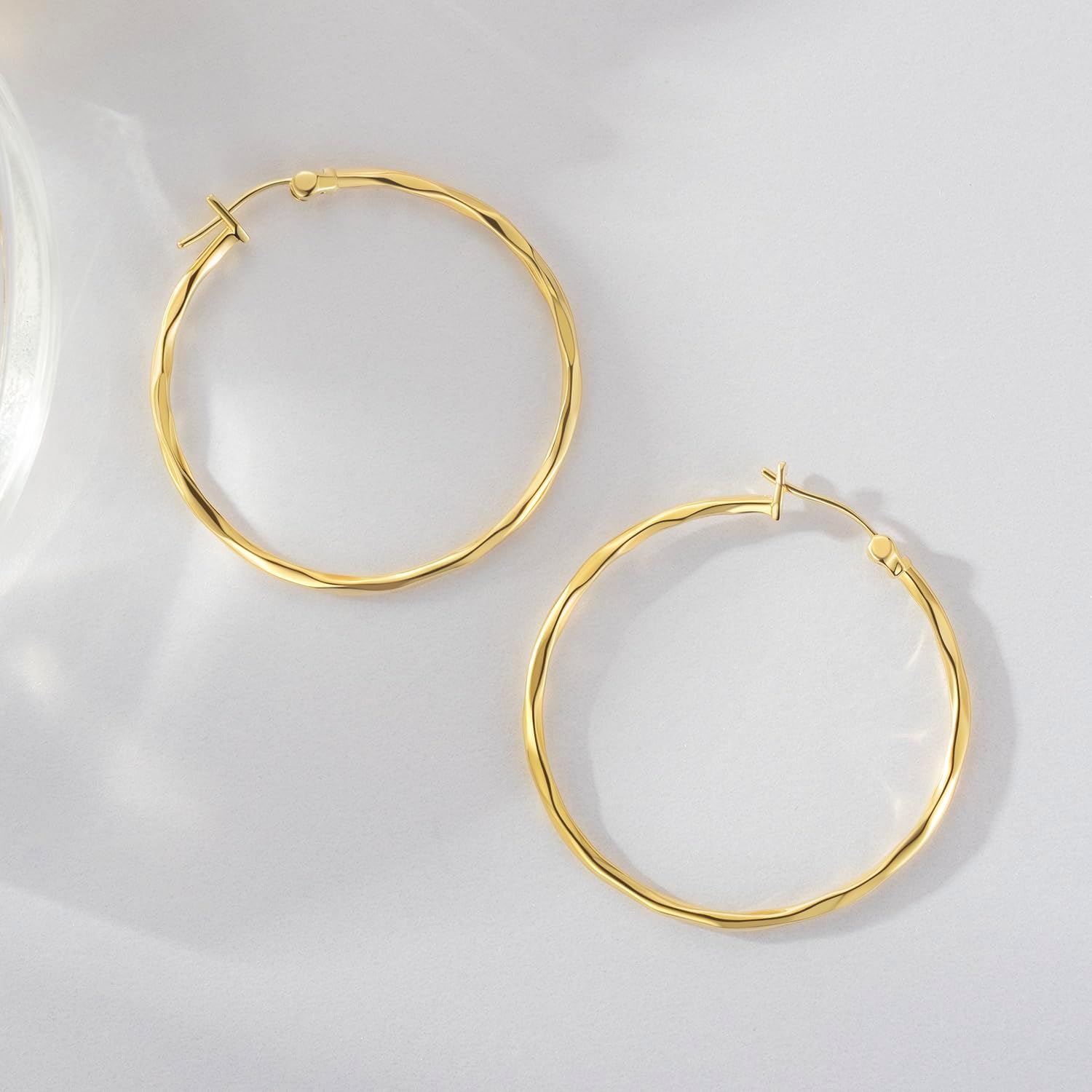 Gold Hoop Earrings 14K Gold Earrings for Women Large 14K Gold Hoop Earring for Womens Unique Designed Hoops Earring for Womens 40mm - Image 6