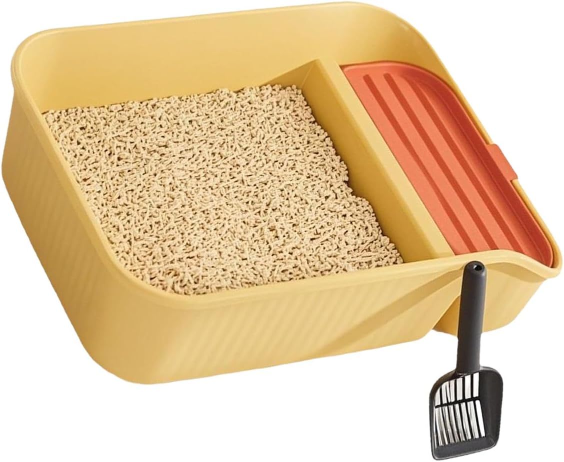 Cats Toilet with Litter Shovel Nonspill High Wall Smoothly Surfaces Litter Box for Kittens Use Easy High Border Cats Toilet