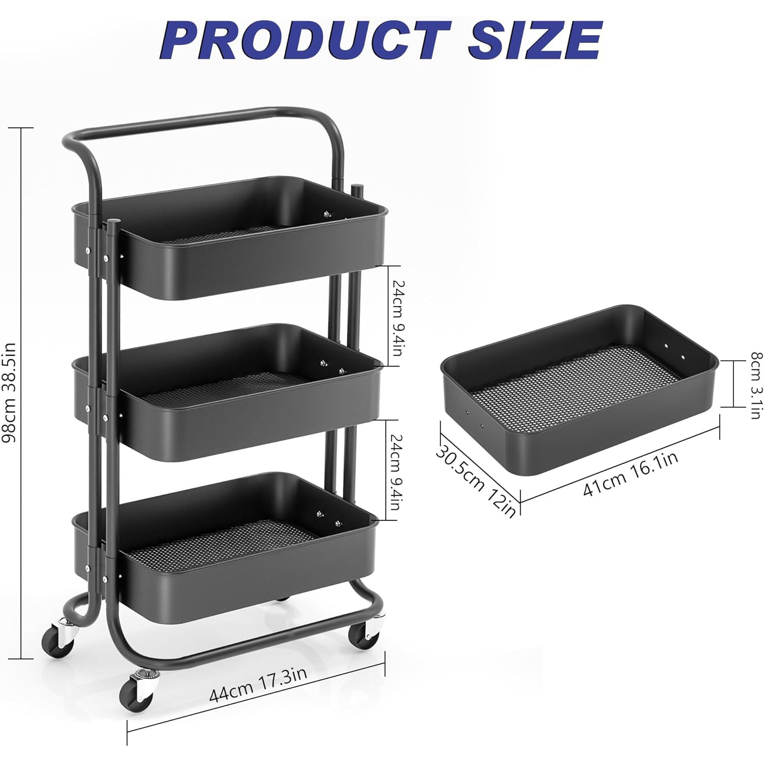 carrito auxiliar con ruedas,carrito organizador de cocina multiusos extraíble, Adecuado para baño y cocina, Negro