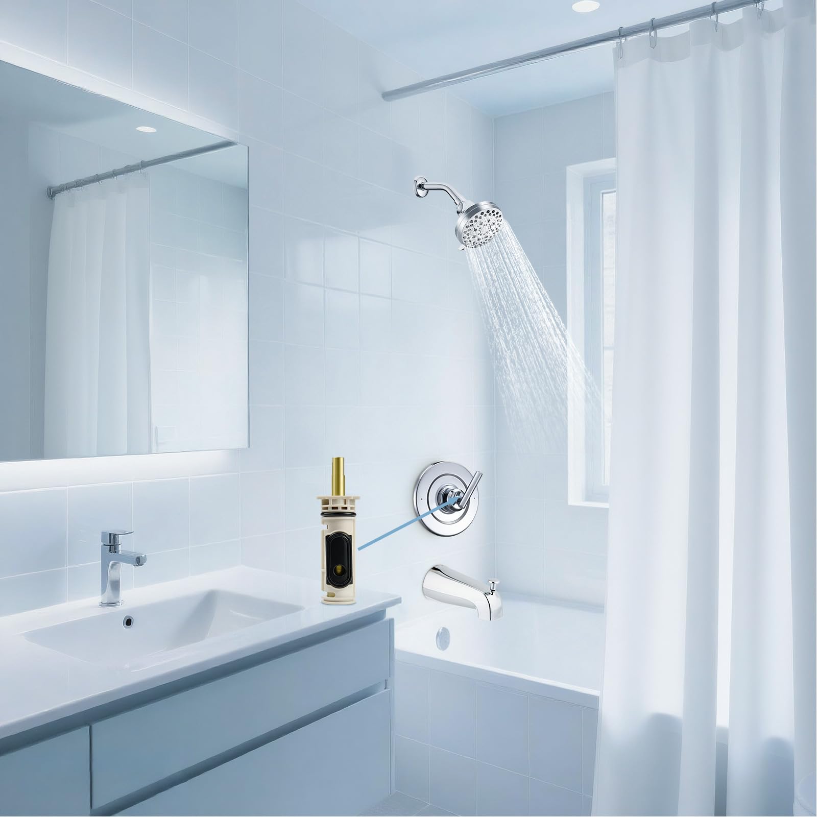 1222 Ersatzkartusche kompatibel mit Moen Einhandgriff Posi Temp Ventil Wanne Dusche Wasserhahn, Incloud 104421 Kartuschenabzieher Remaoval Werkzeug