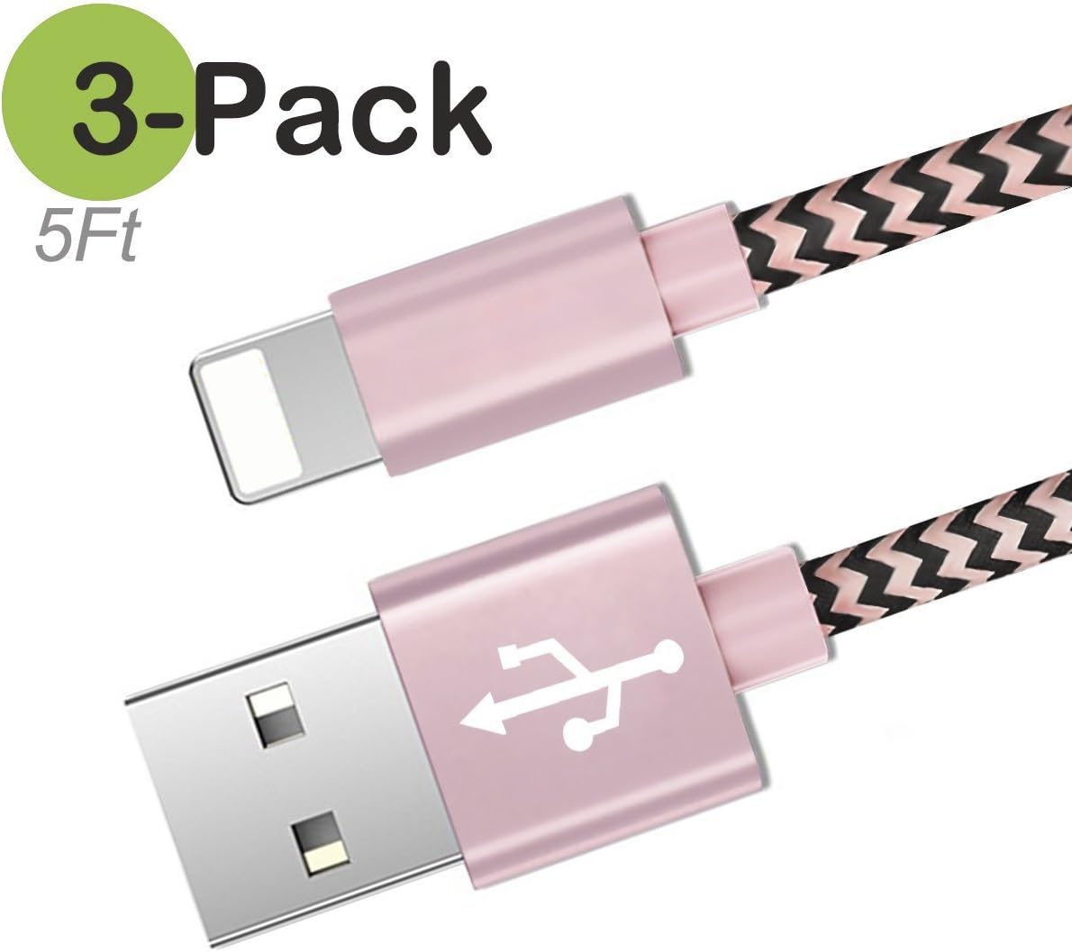 Becaso Nylon Braided iPhone Cable for iPhone 6/6s/6 Plus/6s Plus,iPhone 5/5s,iPhone 7/7 Plus,iOS Devices 3Pack 5 Feet(1.5M)