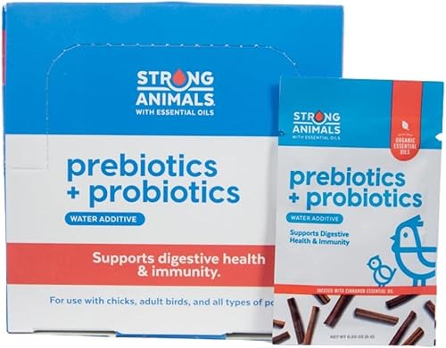 Strong Animals Prebióticos y probióticos Salud diaria para bandadas de patio trasero que contienen aceites esenciales de canela (30 porciones)