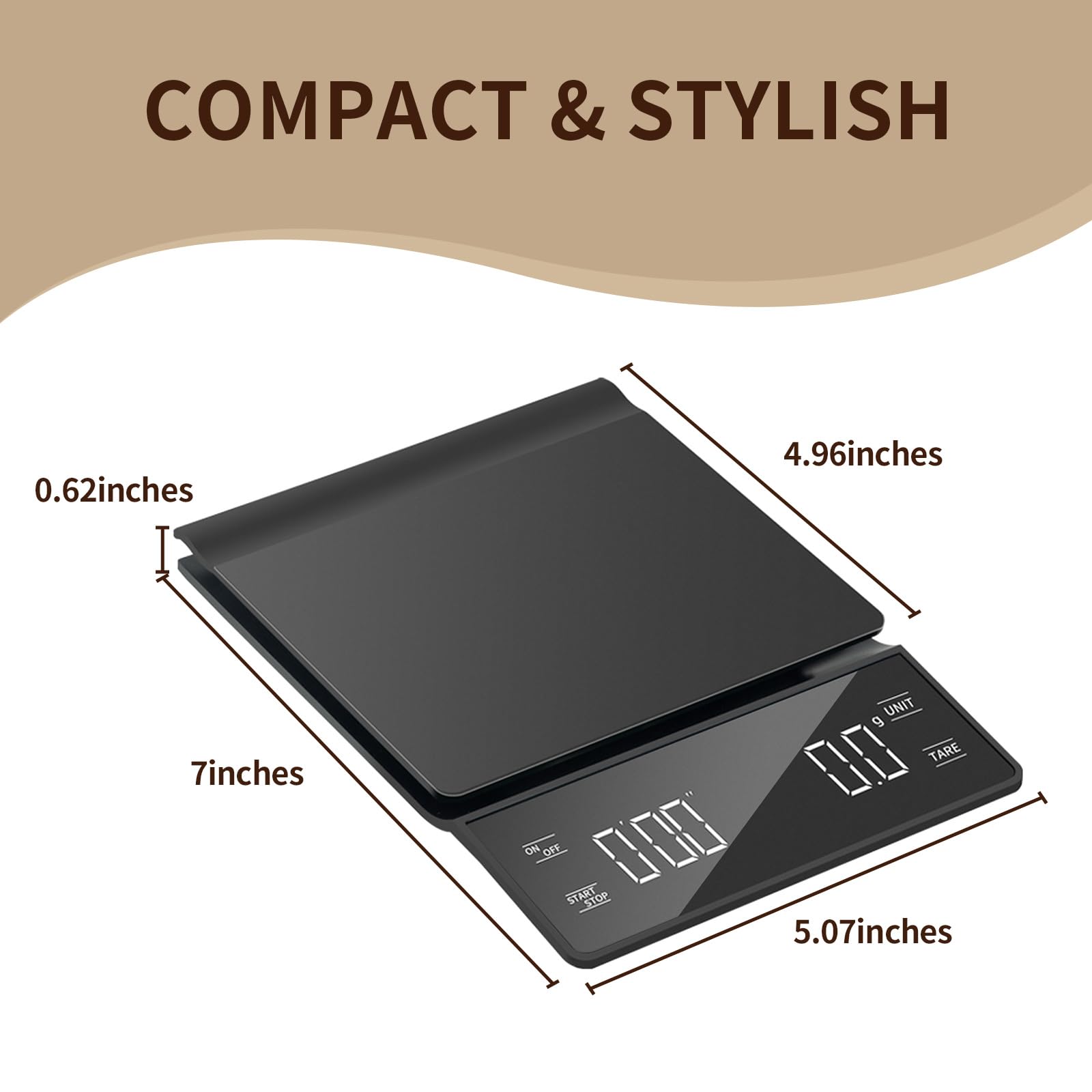 Báscula de café de alta precisión de 3 kg/0,1 g con temporizador, pantalla LCD retroiluminada, función de tara y conversión de unidades para espresso, vertido, preparación por goteo