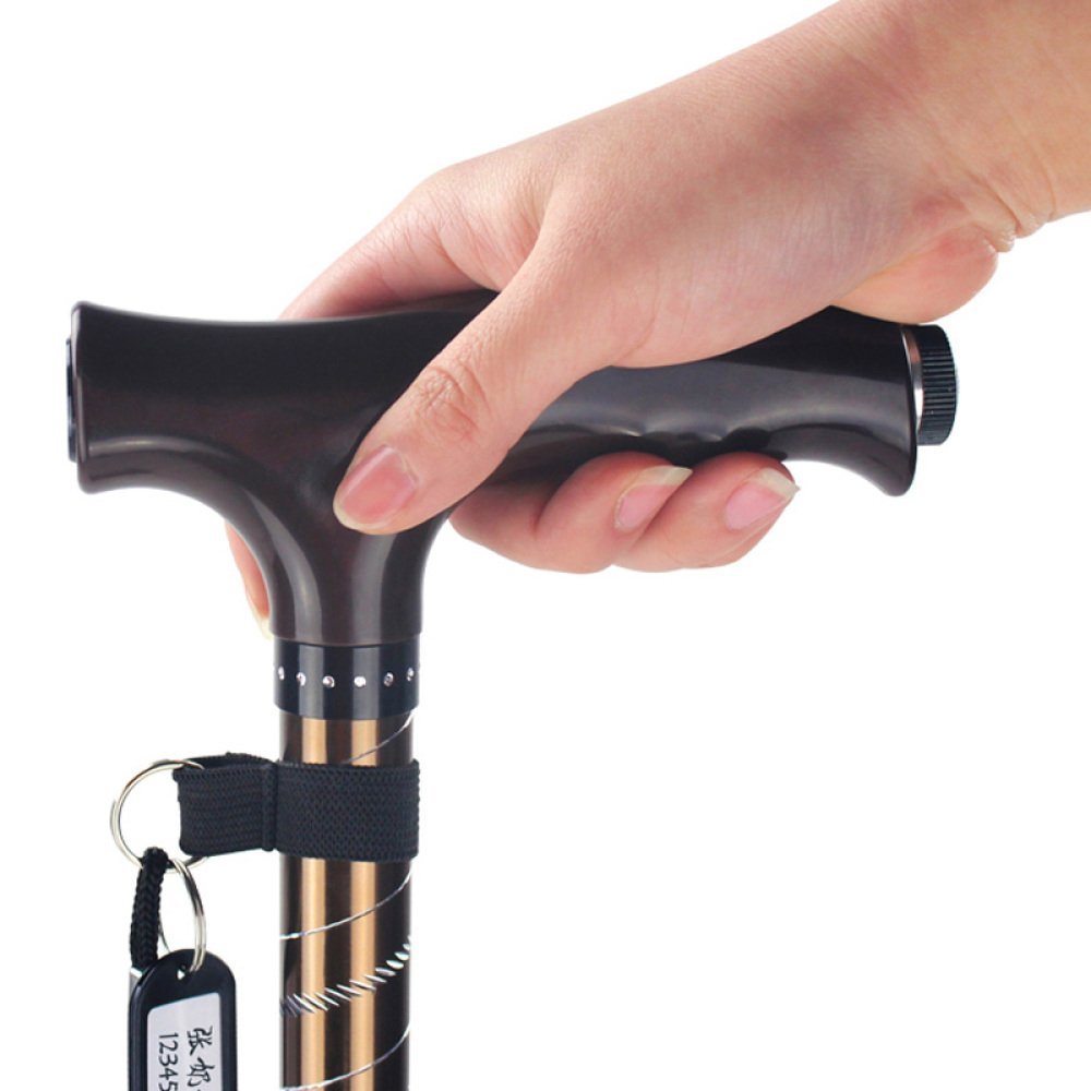 Bastón para Caminar Aleación de Aluminio Anciano Cuatro pies Muleta Antideslizante Ajustable con bastón con luz LED Andador para Ancianos Basketrown