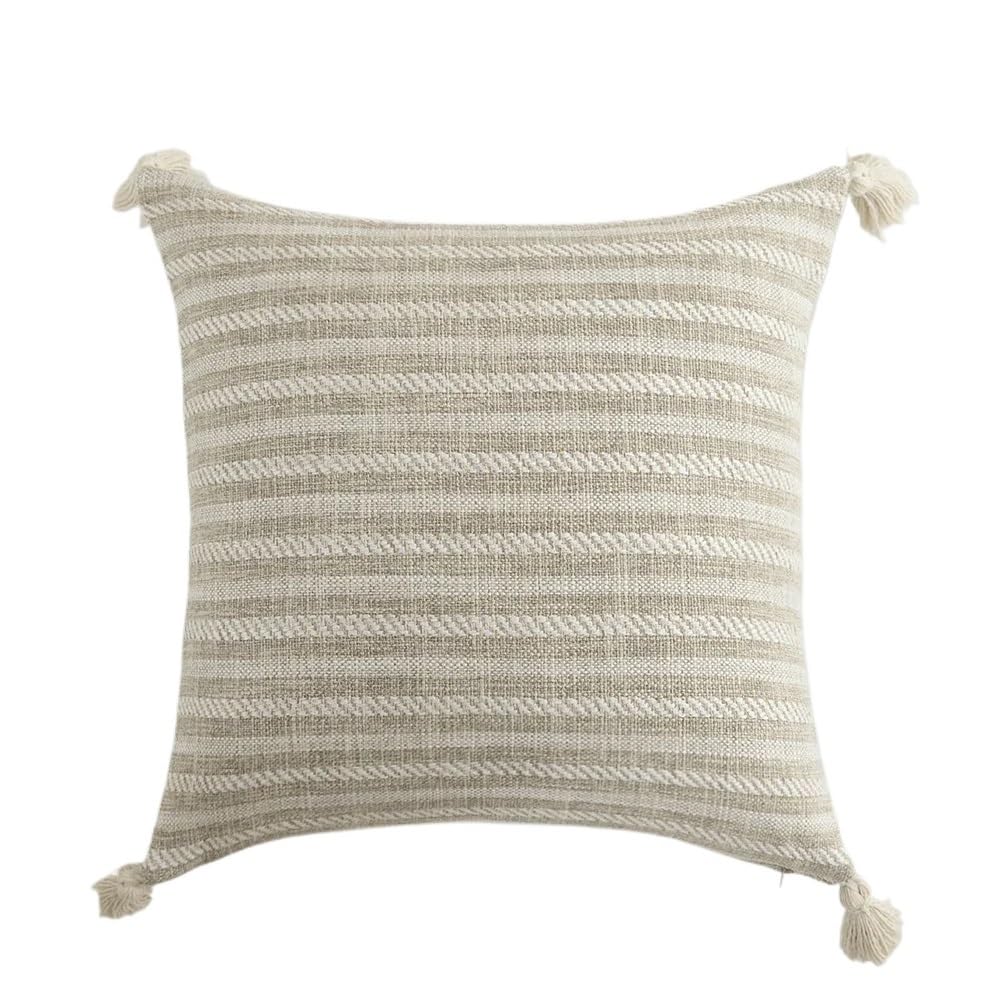 Fgujsur Color04 Cushion Covers Beige Cushion Cover Striped Solid Color Pillowcase For Bedroom Sofa Bohemia Tassels Home Decor(Color04)