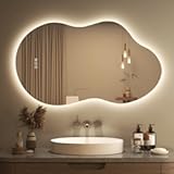 SMIROR Irregular Backlit Bathroom Mirror with Lights 40 x 24&comma; Asymmetrical Cloud Led Lighted Vanity Mirror for Wall&comma; Anit-Fog&comma; Dimmable&comma; Memory Function &lpar;Horizontal&sol;Vertical&rpar;