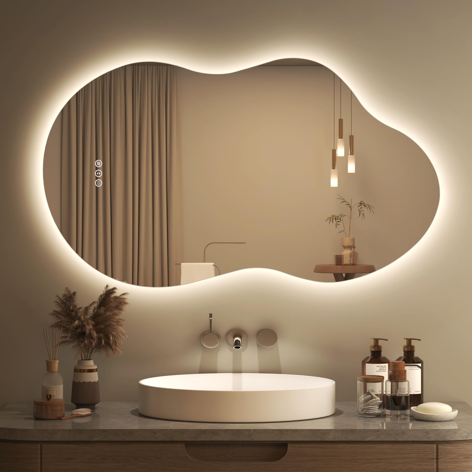 Miroir de salle de bain rétroéclairé LED horizontal 101x61cm antibuée et intensité variable