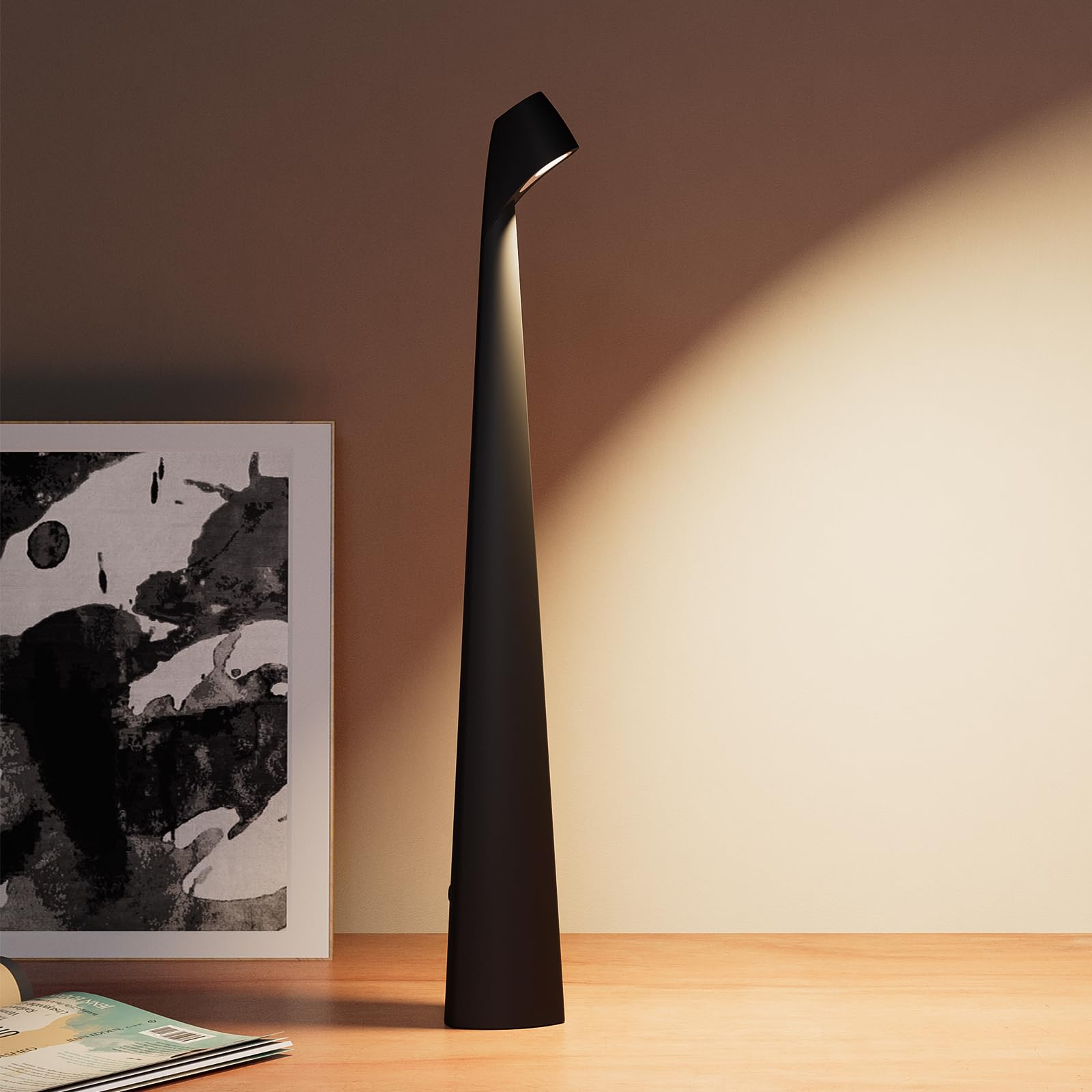 Portable Cordless LED Desk Lamp,Rechargeable Wireless Table Lamp, 3-Level Brightness, Patio Table Lamp, Bedside Night Light, Dining Room Ambient Light, Reading Light (Black)