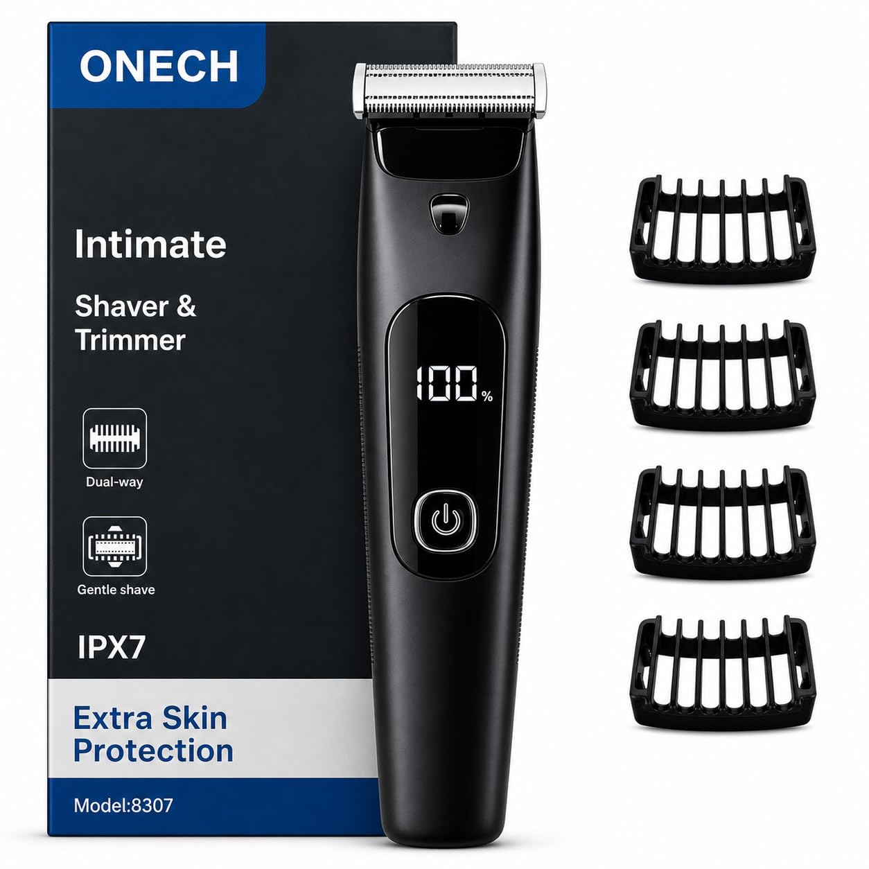 Intimrasierer Mann,Rasierer Herren Intimbereich Wasserdicht Körperrasierer Herren Typ-C Bodygroom Herren Nass Trocken Intim Rasierer Männer Beine Brust Achselhöhle Leiste Aufsteckkämme Schwarz