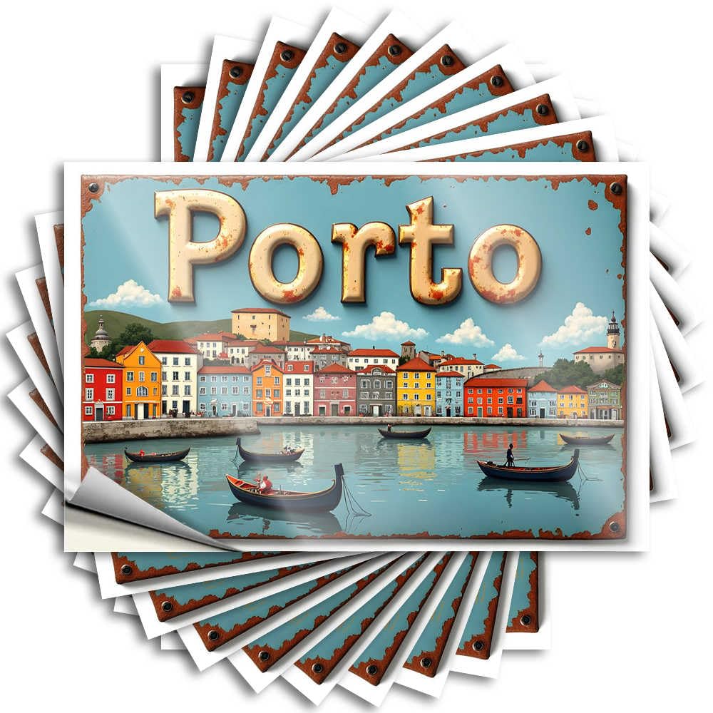 Decals Mimosa Vinyl Sticker | Porto: Colorful Riverfront Houses and Boats On Water Accent for Texas Use(6X9CM)