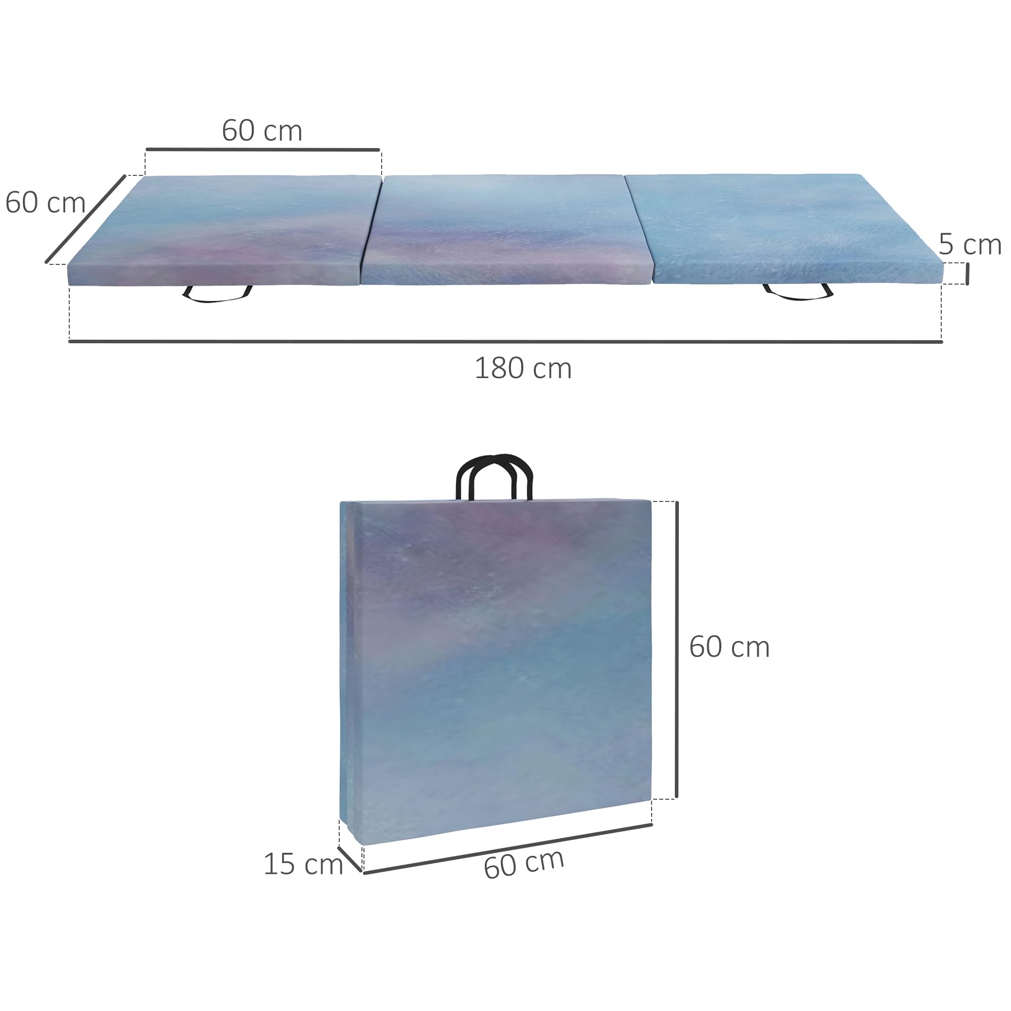 HOMCOM Gymnastikmatte Faltbare Gymnastikmatte Dicker 180x60x5 cm mit Griff Yogamatte Sportmatte Fitness Pilates Matte Kunstbelag