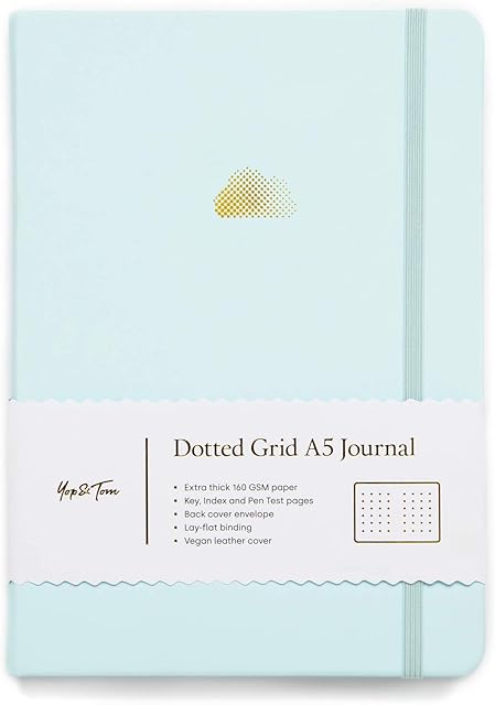 Yop & Tom A5 Dot Grid Journal - Cloud - With Extra Thick Paper (160 GSM) - Bullet Grid Dotted Journal - Eggshell Blue
