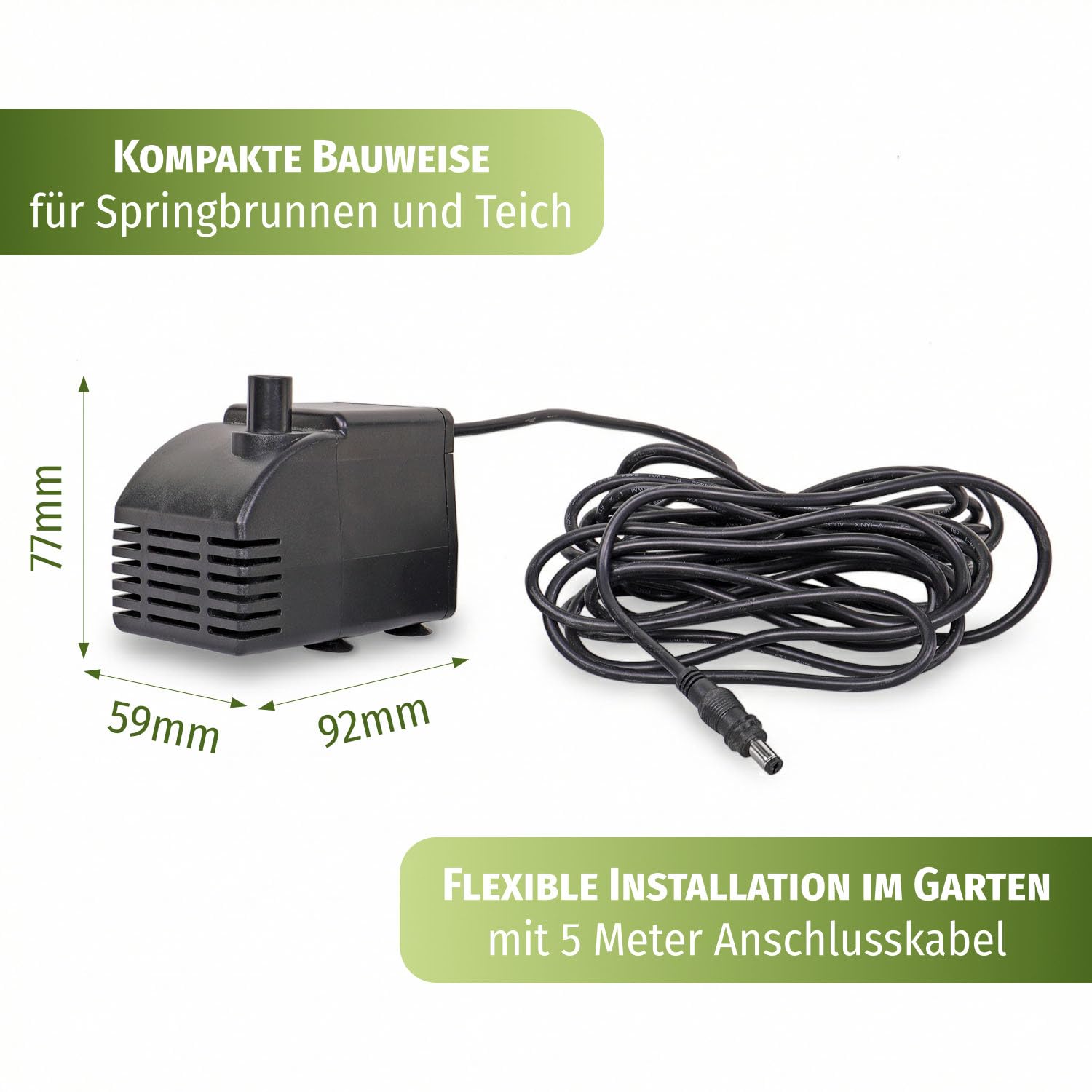 CLGarden NASP5 Solar Teichpumpe mit Akku 1100 l/h Springbrunnenpumpe mit 22W Solarpanel, LED & Timer für Gartenteich, Wasserspiel & Bachlauf