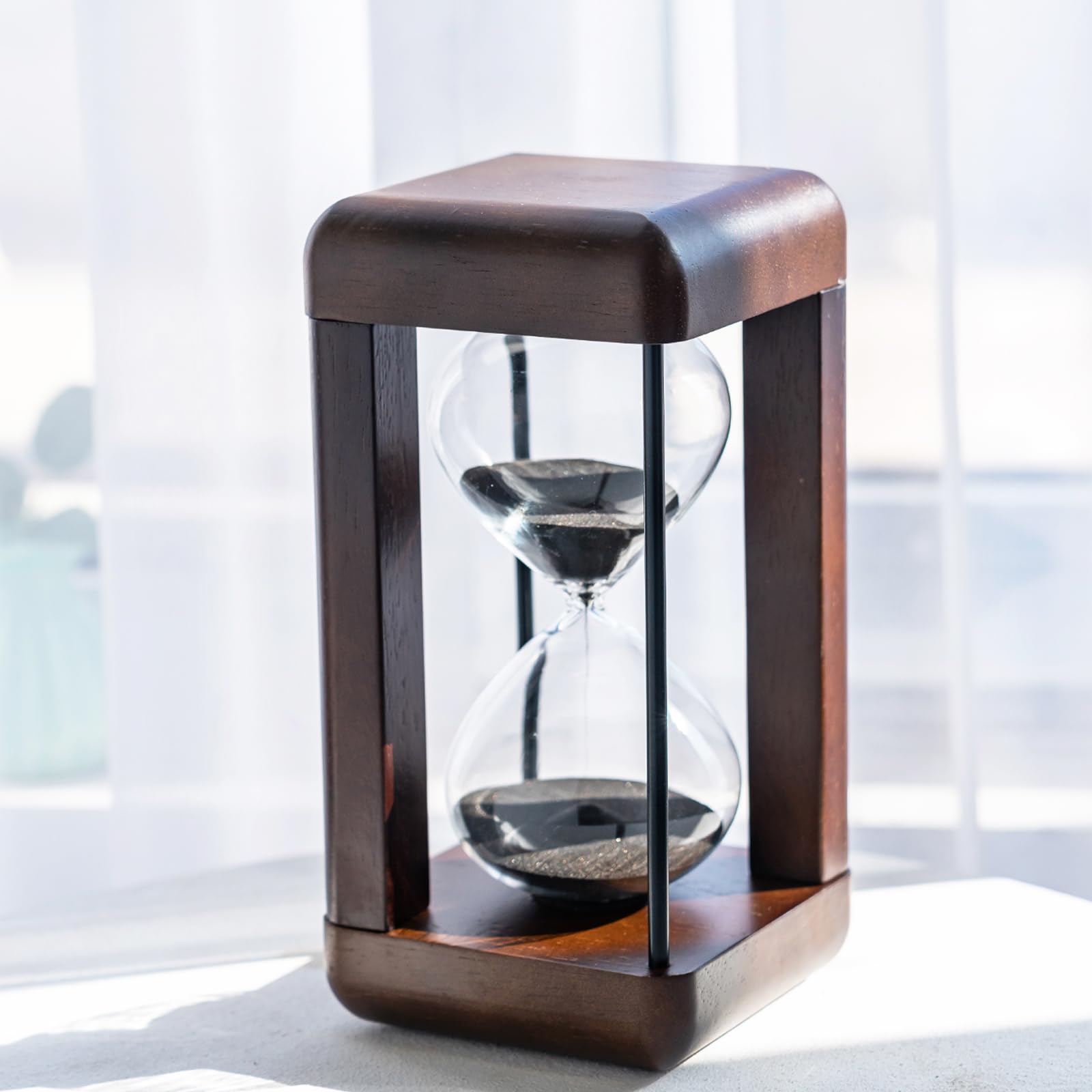 Große Premium-Sanduhr aus Nussbaumholz, 60-Minuten-Sanduhr, Stundenglas mit Geschenksanduhr, Dekor für Haus, Schreibtisch, Büro, Hochzeitsdekoration (Schwarz)