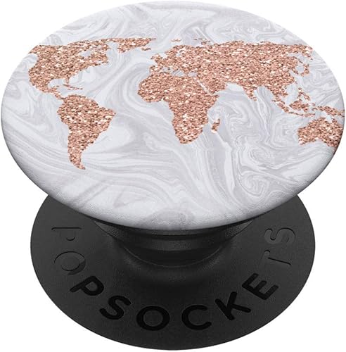 World Map - Soporte y agarre para teléfonos y tabletas, diseño de mapamundi, color rosa y blanco, Negro