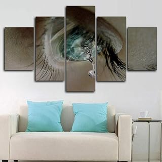 GHYTR Stampa su Tela 5 Pezzi Stampe E Quadri Tristi Occhi Azzurri Lacrima Piangente 150X80Cm 5 Pannelli Quadro su Tela Wall Art Artistiche su Tela Salotto Camera Letto Decorazioni Regalo