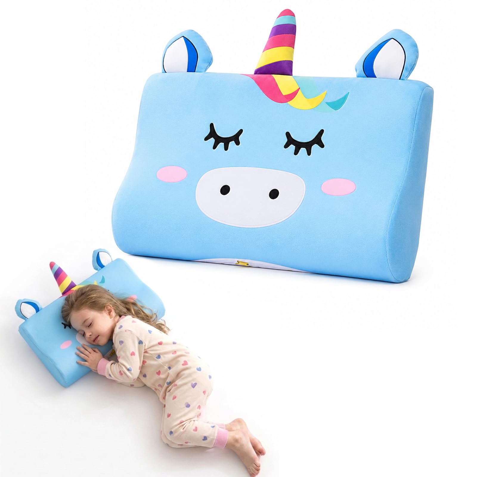 champracer Schlummerkids Kissen, Calmly Kinderkissen, Kinderkopfkissen, Atmungsaktives Ergonomisches Kissen für Jungen und Mädchen mit Niedlichen Tierdesigns (Elefant,45 * 27 * 6 cm)
