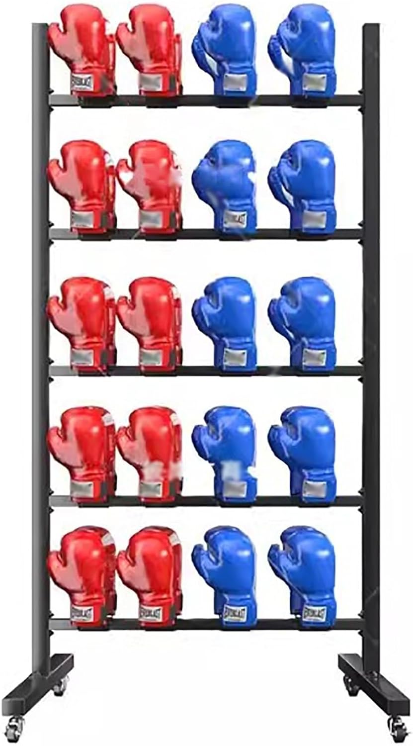 Floorstanding Boxing Glove Storage Rack, Black Metal Boxing Gloves Drying Shelf with Brake