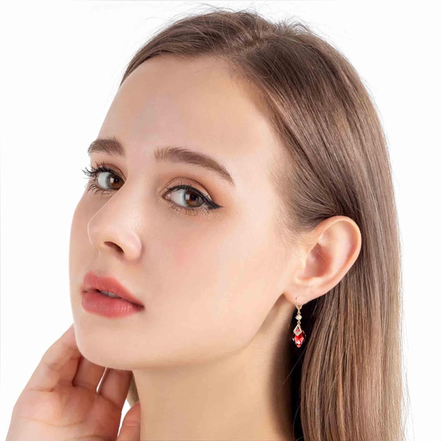 Trendy Austrian Crystal Rhombus Drop Huggie Dangle Earrings for Women 14k Rose Gold Plated Hypoallergenic Jewelry Gifts - Image 2
