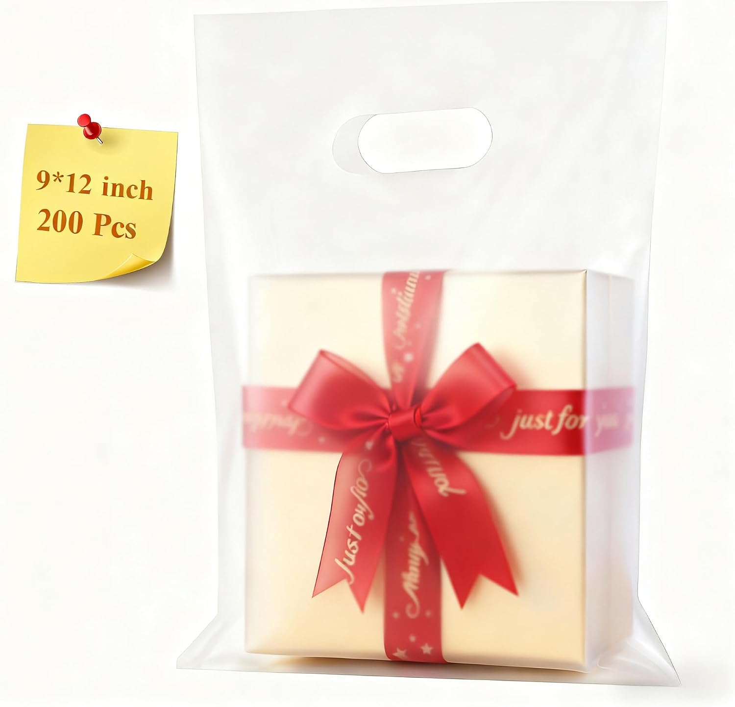 200 Pcs Plastic Bags With Handles 9"x12", Clear Gift Bags Shopping Merchandise bags for Small Business Retail Stores Gifts