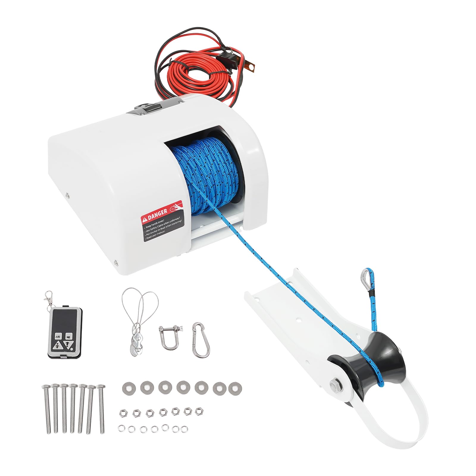 Verricello di ancoraggio per barche, 12 V, verricello elettrico con telecomando, robusto ingranaggio in acciaio per ancora fino a 25 kg, adatto ad acqua dolce e salata, argano a fune, colore