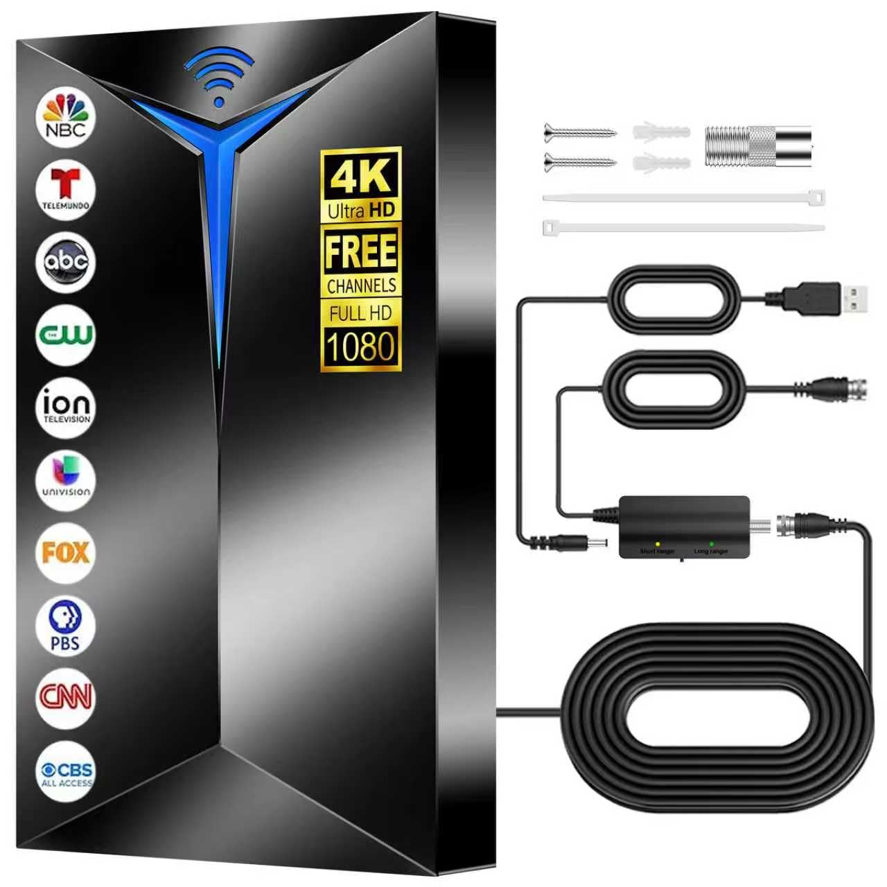 Photo 1 of 2026 Premium TV Antenna Indoor Outdoor – 3500+ Miles Long Range for Local Channels, Built-in Amplified Signal Booster, Supports 8K/4K/1080P HD, Easy Setup with 26ft Coax Cable for Smart TV