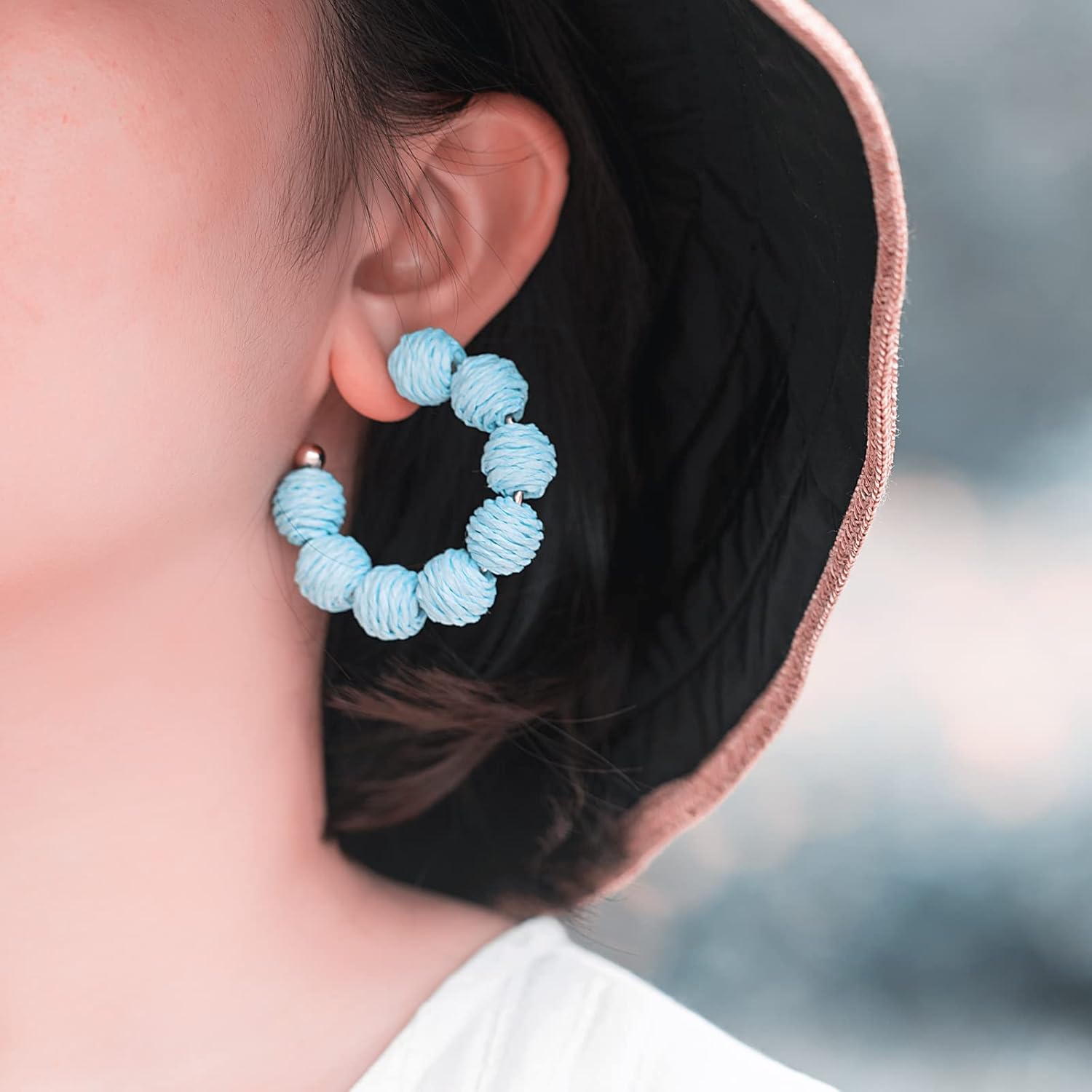 Raffia Hoop Boho Earrings - Cute Rattan Handmade Colorful Earrings for Women - Unique Summer Jewelry - Image 7