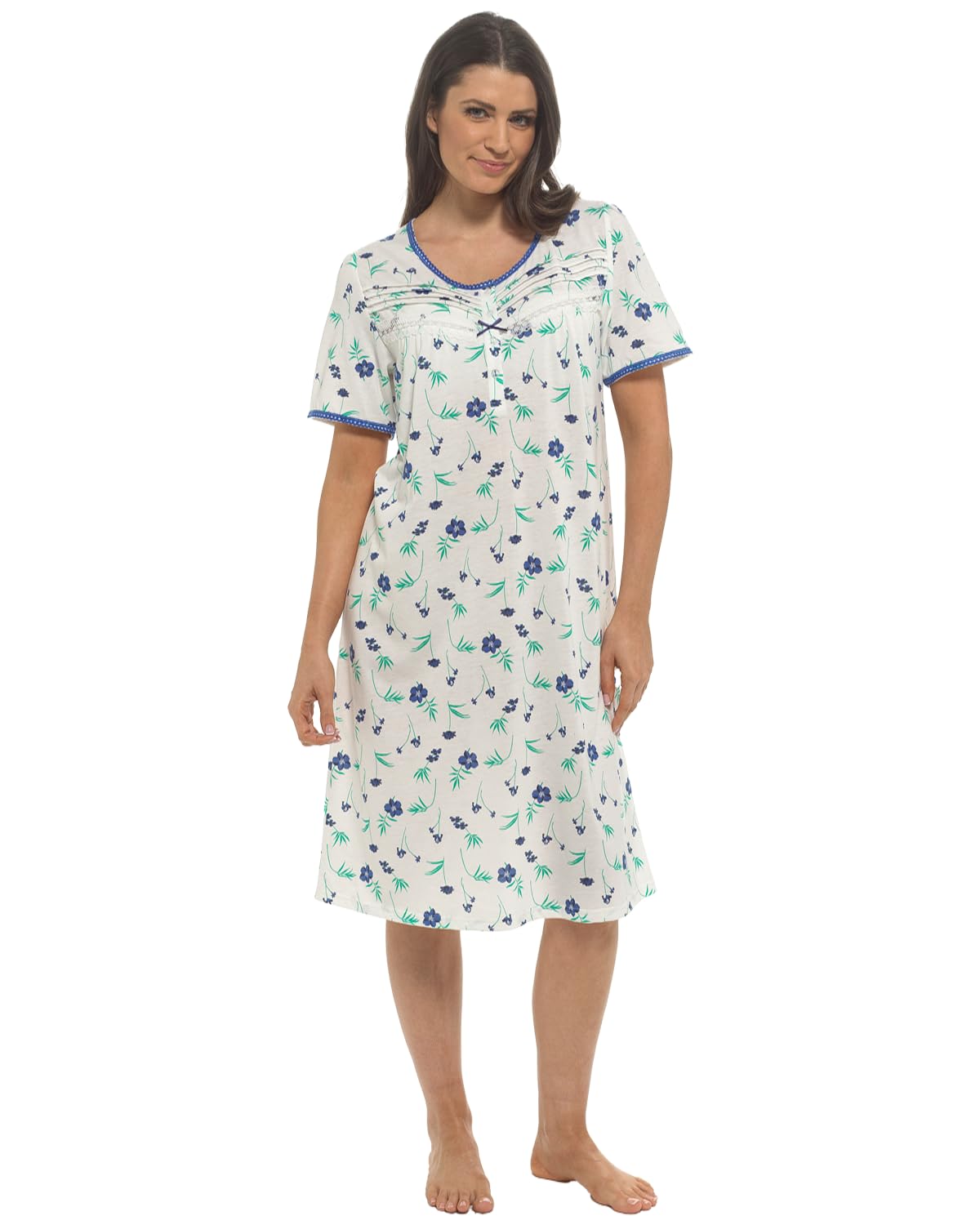 Slumber Hut Ladies 2 Pack Jersey Poly Cotton Short Sleeve Floral Nightie - Blue - 30-32