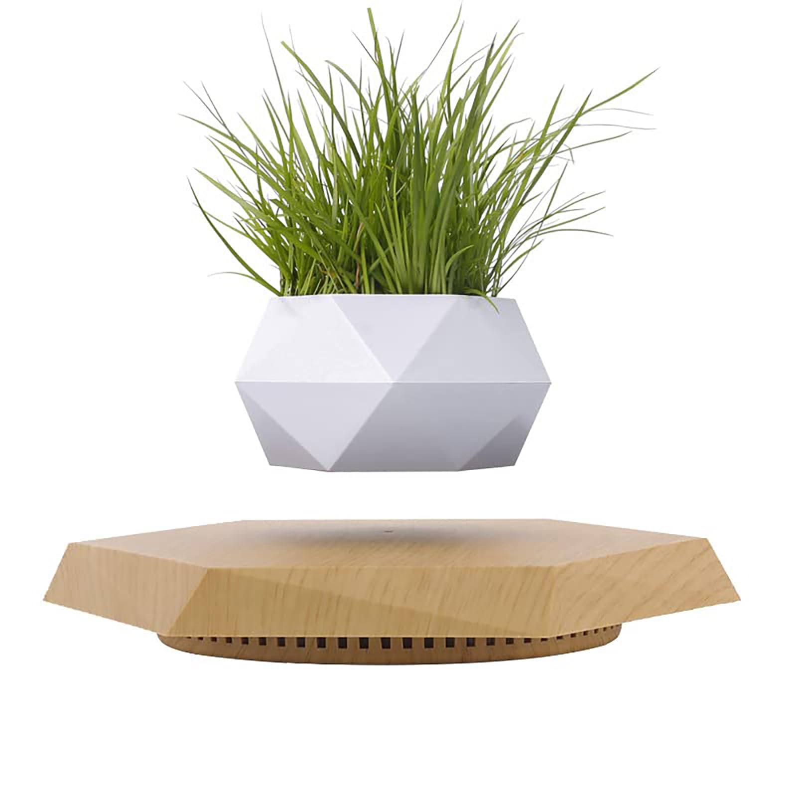 Saiduoduo White Wooden Levitating Plant Pot, Succulent Pots Planter Cactus Planter, Levitating Decor For Home & Office Magnetic Floating Levitating Display (White)