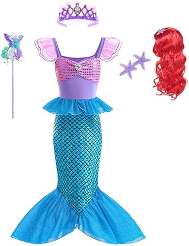 Miniatura 8 de Dressy Daisy Disfraz de princesa brillante cola de sirena para fiesta de cumpleaños para niñas pequeñas, talla 3T a 10