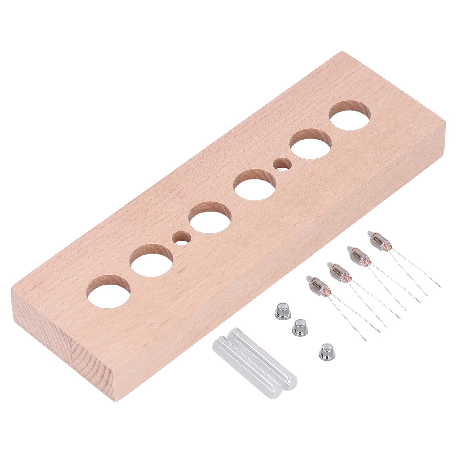 Nixie-Röhrenuhr, DIY Leuchtröhrenuhr-Set, 4 Lampen, Buchenholzgehäuse, IN14-Röhrenuhr-Ersatzset für Vintage-Raumdekoration
