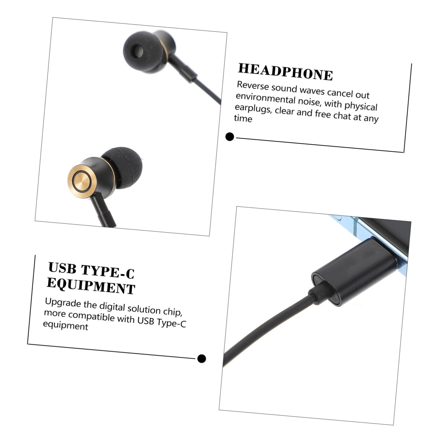 Uonlytech 3pezzi Cuffie Usb c In-ear Con Controllo Volume e Microfono Isolamento Acustico Per Tablet e Smartphone Suono Di Alta Definizione e Cancellazione Rumore Ergonomiche e Leggere Per