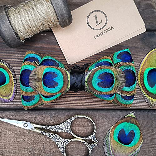 Image of Feather Bow Ties for Men Original Luxury Elegant Wedding Bow Tie Pre-Tied Handmade Mens Bowties for Tuxedo