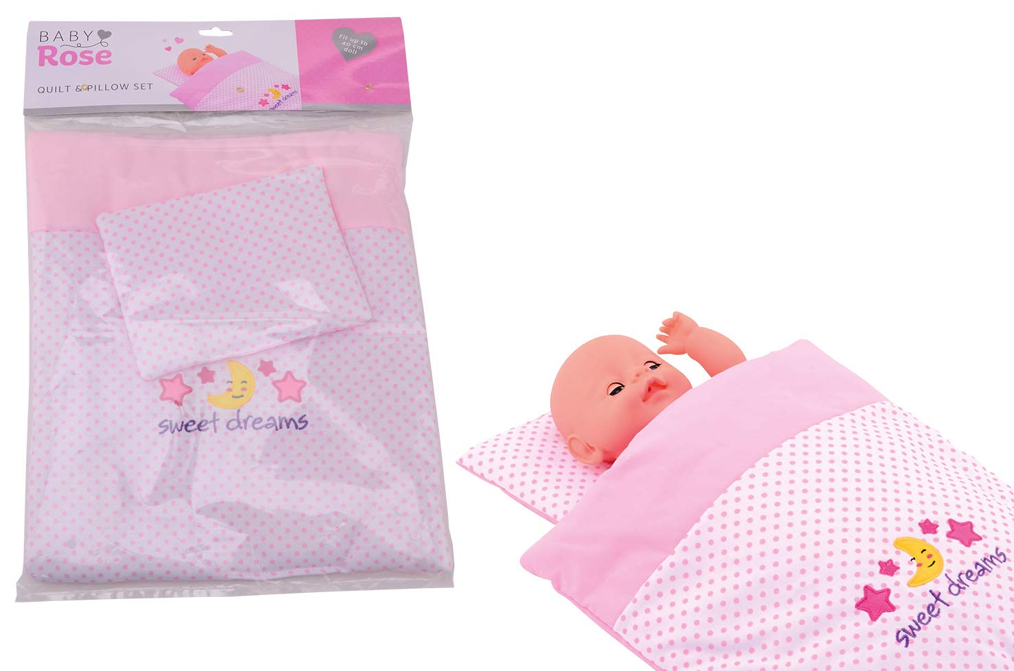 Johntoy Baby Rose Ensemble Couverture et Coussin de Poupée