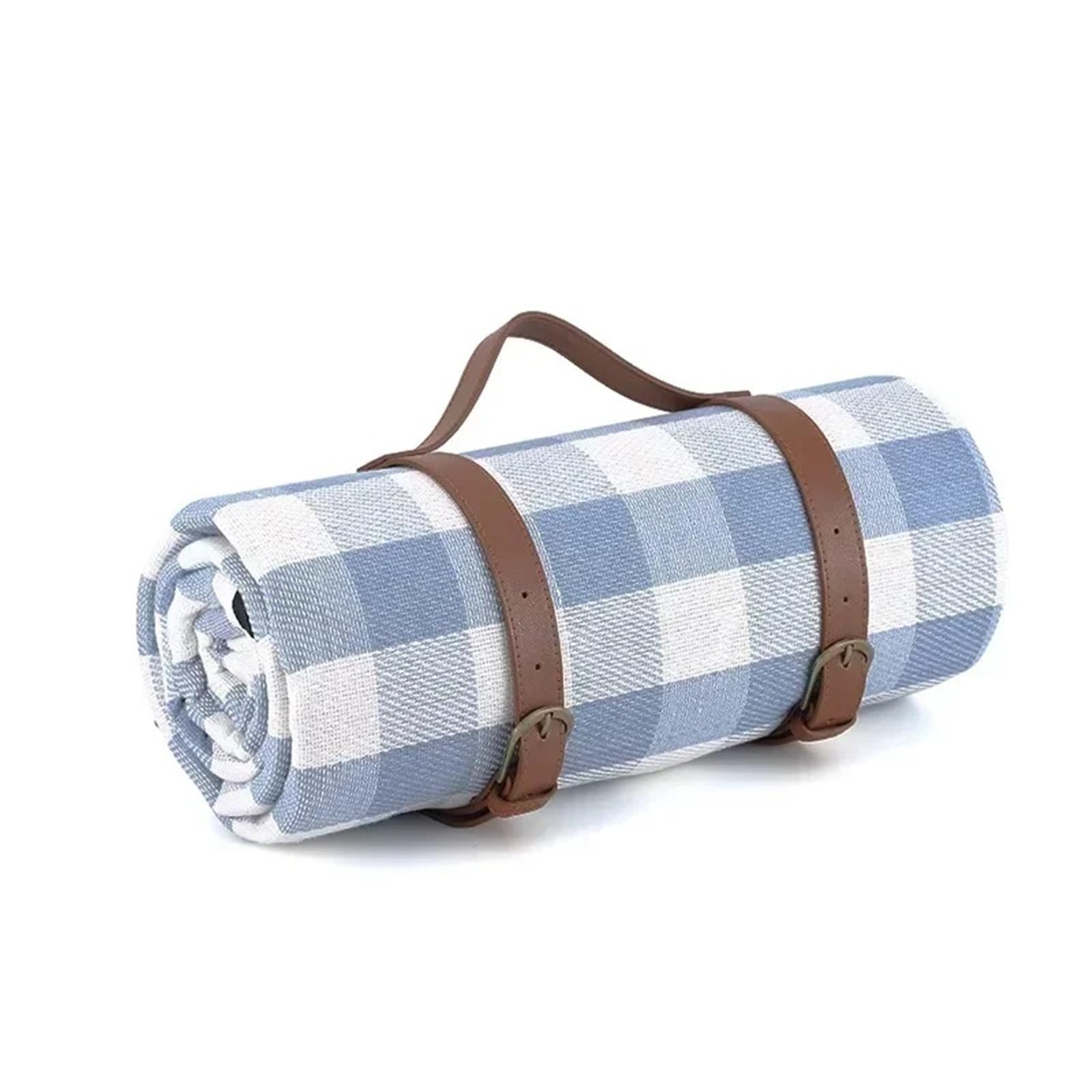 Outdoor Picnic Blankets Mats Camping Foldable Pad with Leather Handle Waterproof Beach Accessories(Black Grey,150x200cm)