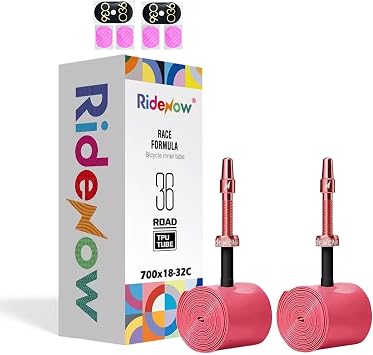 2 Pack RideNow TPU Inner Tubes 700C x 18-32C / 32-47C with 45mm/65mm/85mm Metal Presta Valve, Removable Valve Cores for All Road or Gravel Bike Include Bike Tube Patch Repair Kit