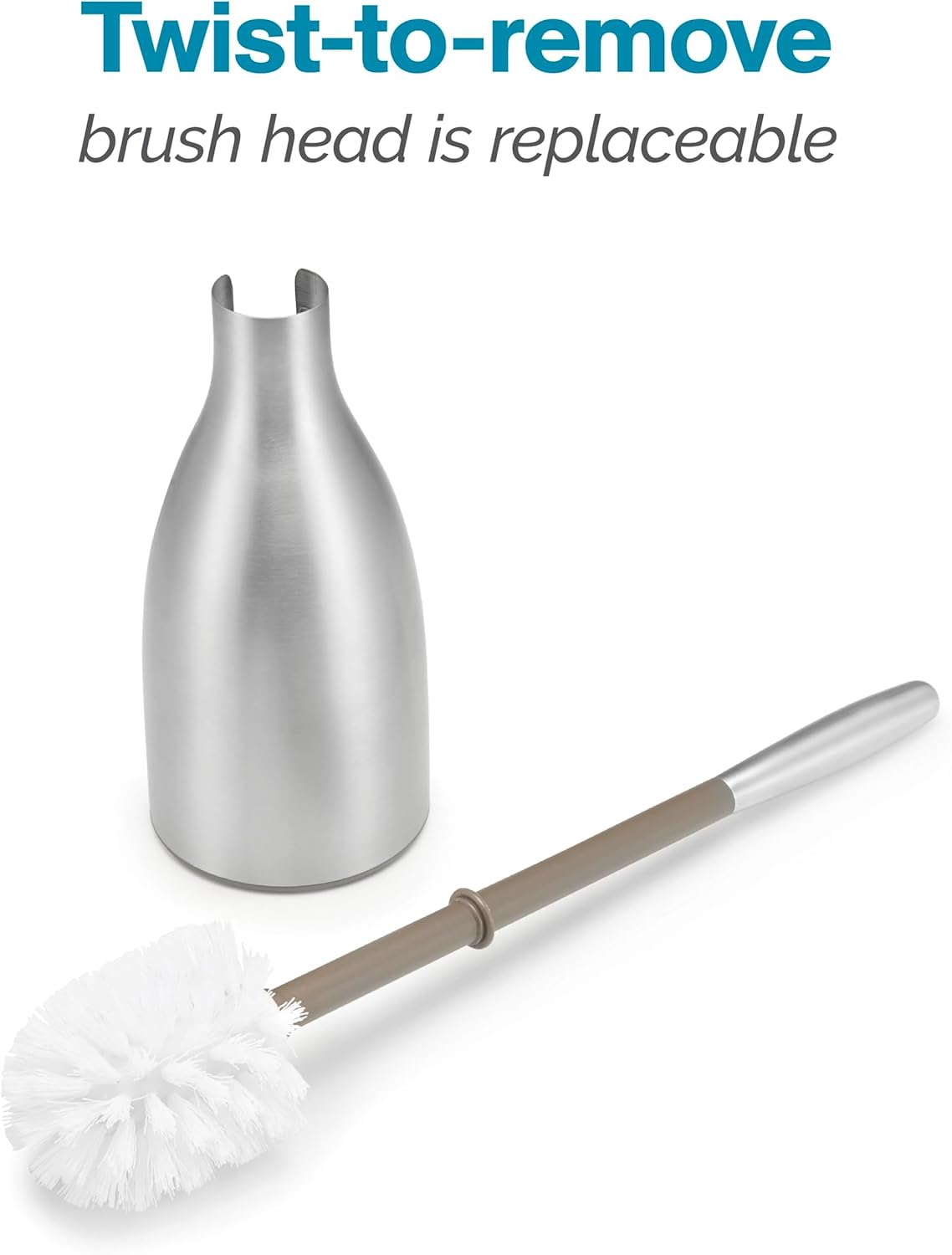 Polder Sleek Stainless Steel Toilet Brush with Caddy, Slim and Discreet Design, Open-Back Design for Odor Control, Rust-Resistant Stainless Steel