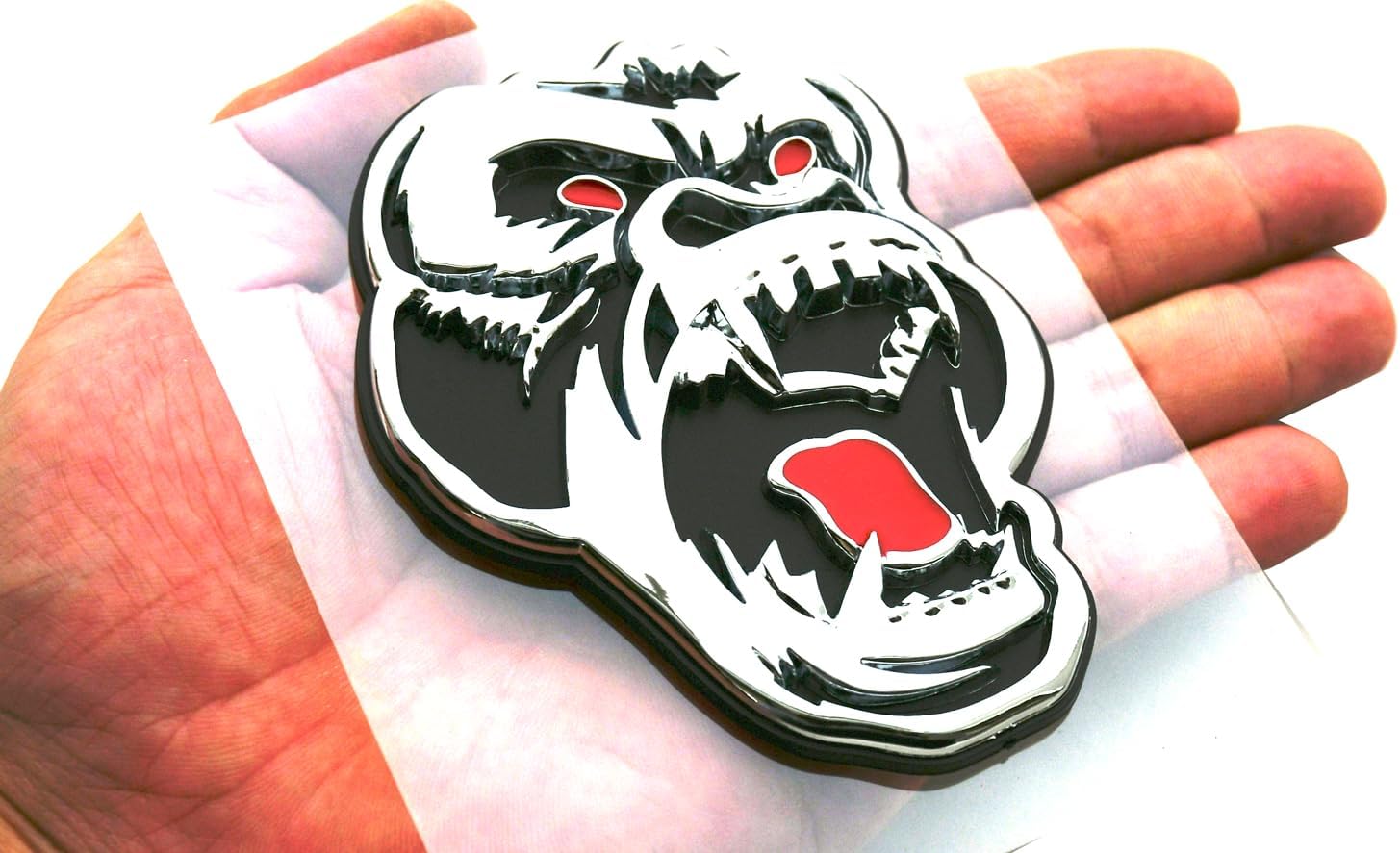 2Pcs Angry Gorilla Ape Emblems 3D Car Truck Motorcycles Side Rear Styling Decal Sticker Gorilla Badge Custom New (Chrome)