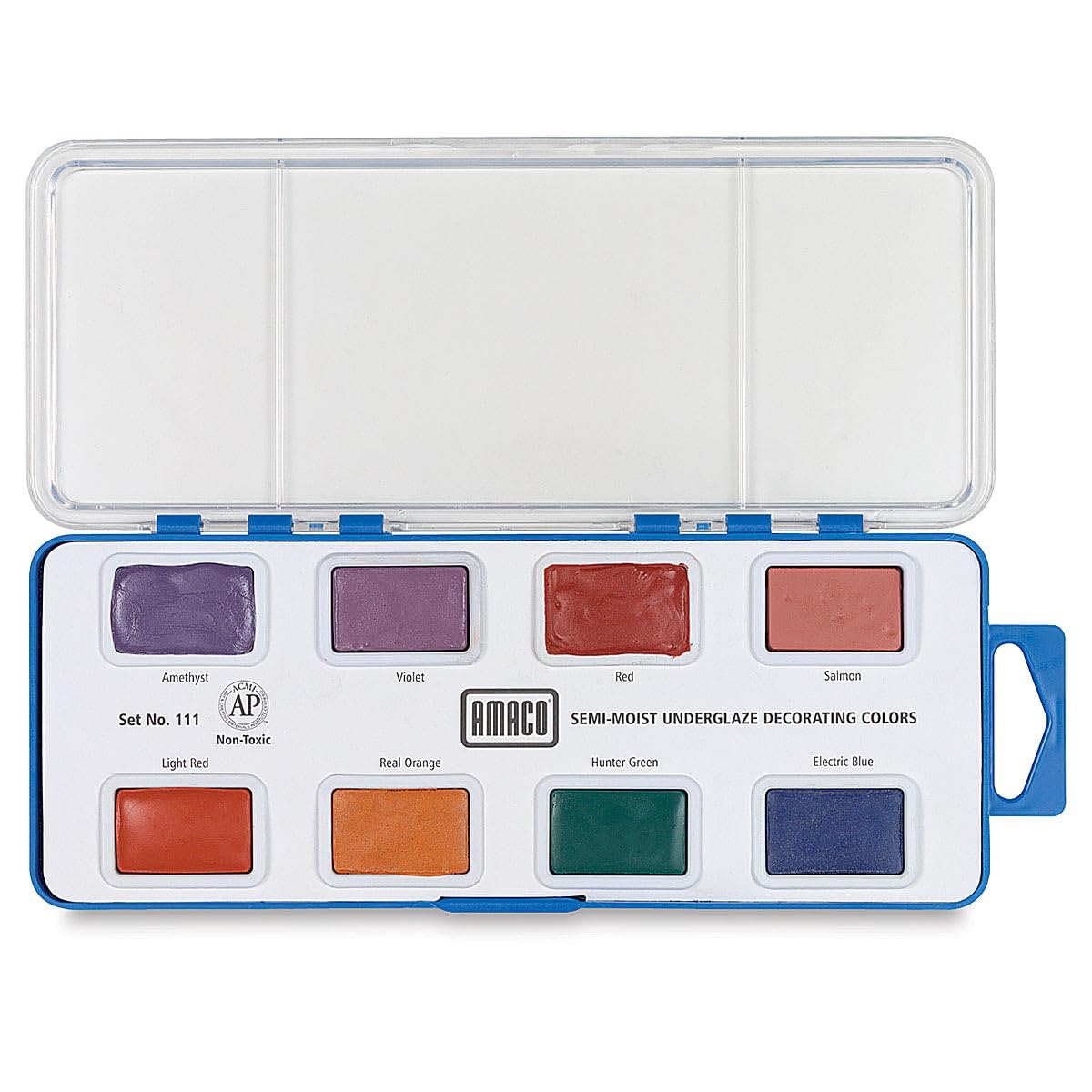 AMACO Non-Toxic Semi-Moist Underglaze Set in Plastic Case - Set D, 1.5 oz, Assorted Color, 8 Colors