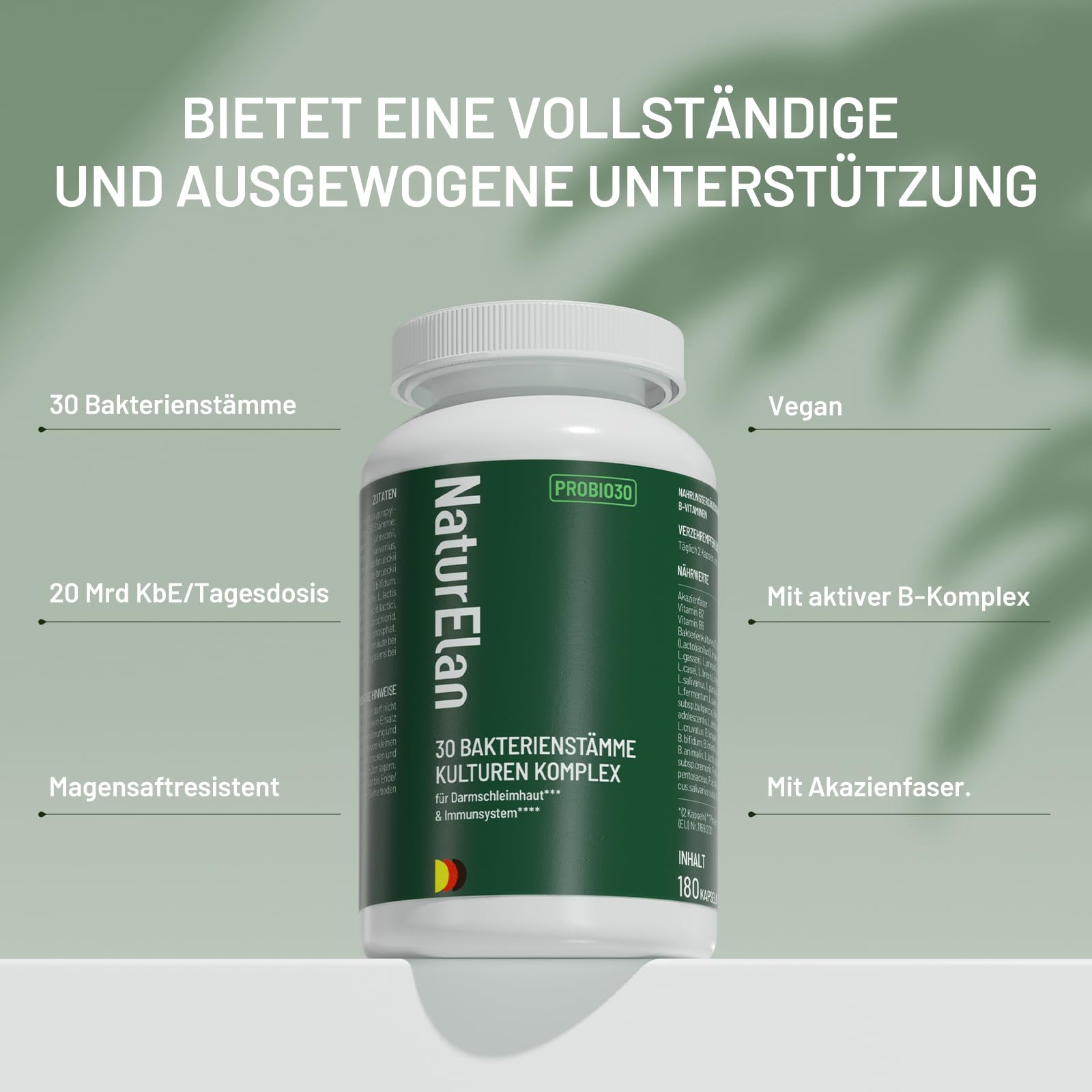 Probio PLUS Kulturen Komplex - 180 KAPSELN mit 30 Bakterienstämme, 20 Mrd. KBE/Tagesdosis, Magensaftresistent & Vegan, mit Vitamin B-Komplex, Lactobacillus und Bifidobakterien, Darmflora