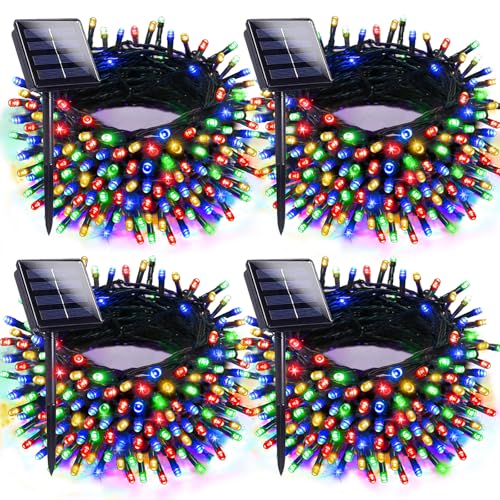 4pk Multi-Colored Solar Christmas Lights Outdoor Waterproof, 400 LED 132 FT Solar Powered LED String...