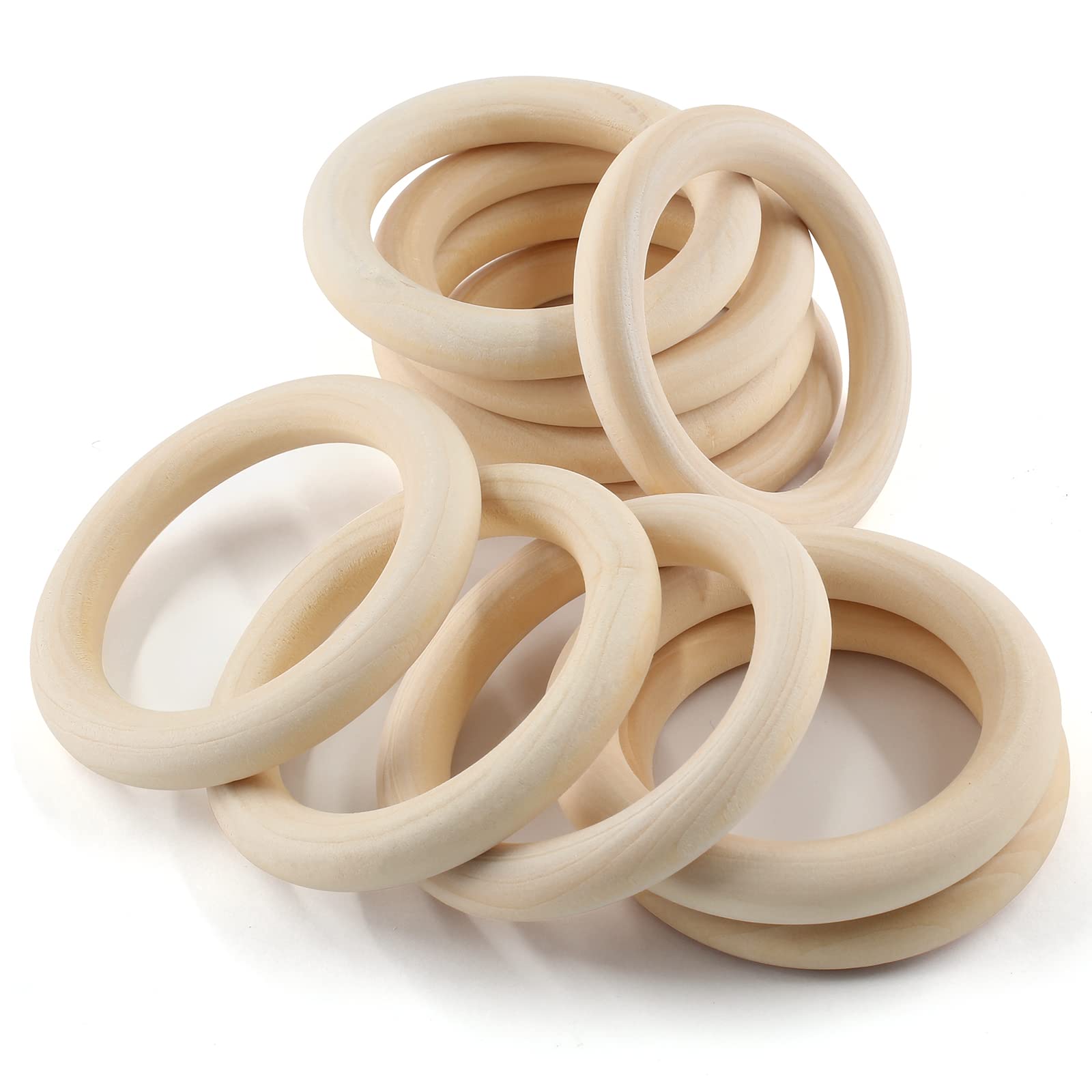 suiwotin10pcs 2-1/8" (55mm) Natural Wood Rings, Unfinished Solid Wooden Hoops, Smooth Wooden Rings for Craft, Jewelry Making, DIY Pendant Connectors