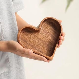 1 Pcs Mini Wooden Heart Shaped Plate, 6.7-inch Heart Tray, Snack Tray, Dried Fruits Plates, Fruit Bowls, Nut Plates, Candies Trays, Jewelry Box, Table Decoration