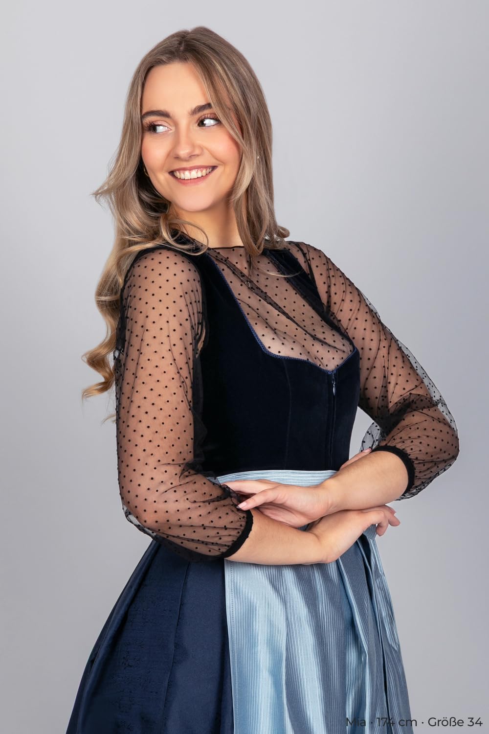 Edelnice Trachtenmode Camicetta Dirndl trasparente Martha con maniche a palloncino in nero o bianco