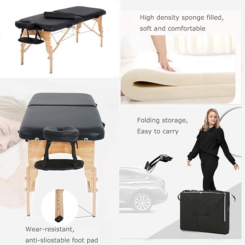 Miniatura 4 de Mesa de masaje portátil, cama de masaje, cama de spa de 73 pulgadas de largo, 28 pulgadas de ancho, mesa de masaje ajustable en altura con fundas de