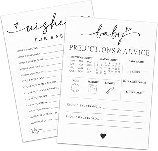 Minimalism White Baby Shower Game Cards - Predictions & Advice Wishes Baby Shower Game for Girl or Boy - 30 Pcs Double-Sided Game Baby Gender Reveal Announcement Party Favor - A01