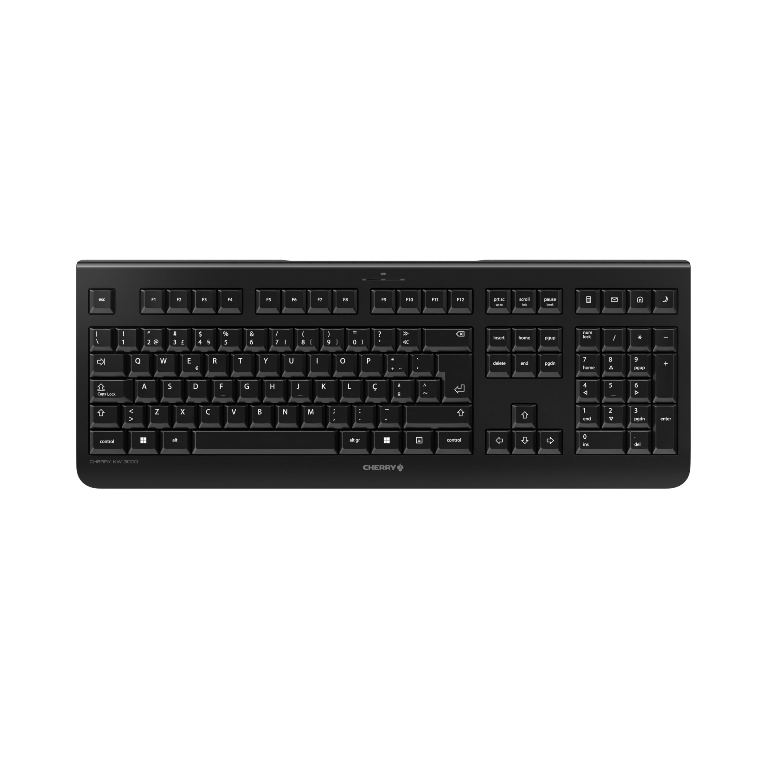 CHERRY KW 3000, Wireless Keyboard with Numpad, Portuguese Layout (QWERTY), 2.4 GHz, Low-Noise Keys, Flat Design, Battery-Powered, Black