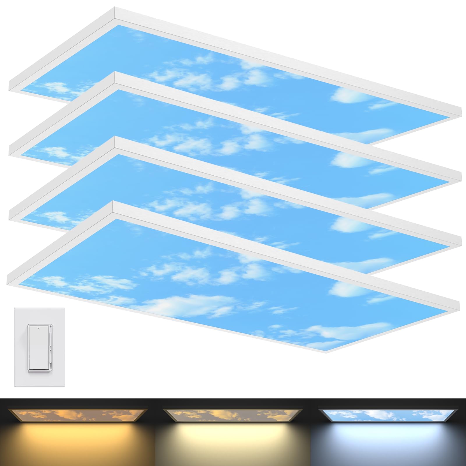 AIKVSXER 4 Pack 2x4 LED Flat Sky Panel Light Surface Mount-7700LM 70W AC120V 10%-100% Smooth Dimming Brightness 3000K/4000K/5000K by Triac Switch 2x4 LED Light Fixture for Home and Office