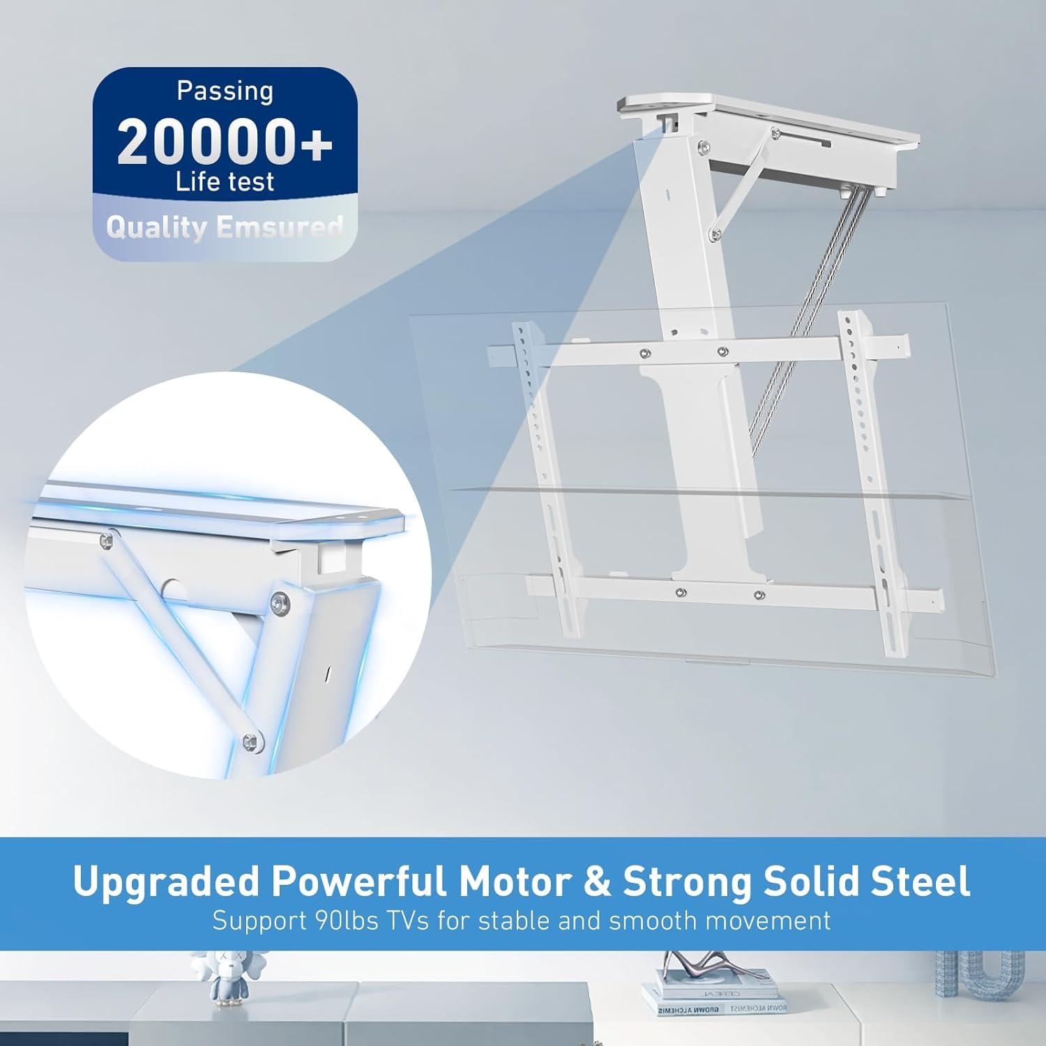 XINYAO Supporto TV elettrico da soffitto con telecomando, supporto motorizzato per TV a soffitto ribaltabile per schermi piatti e curvi da 32-70 pollici, compatibile VESA, resistente alle intemperie